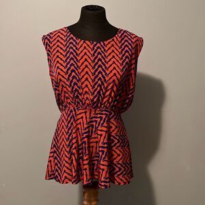 Anthropologie Paper Crane Women's Red Chevron Sleeveless Peplum Blouse